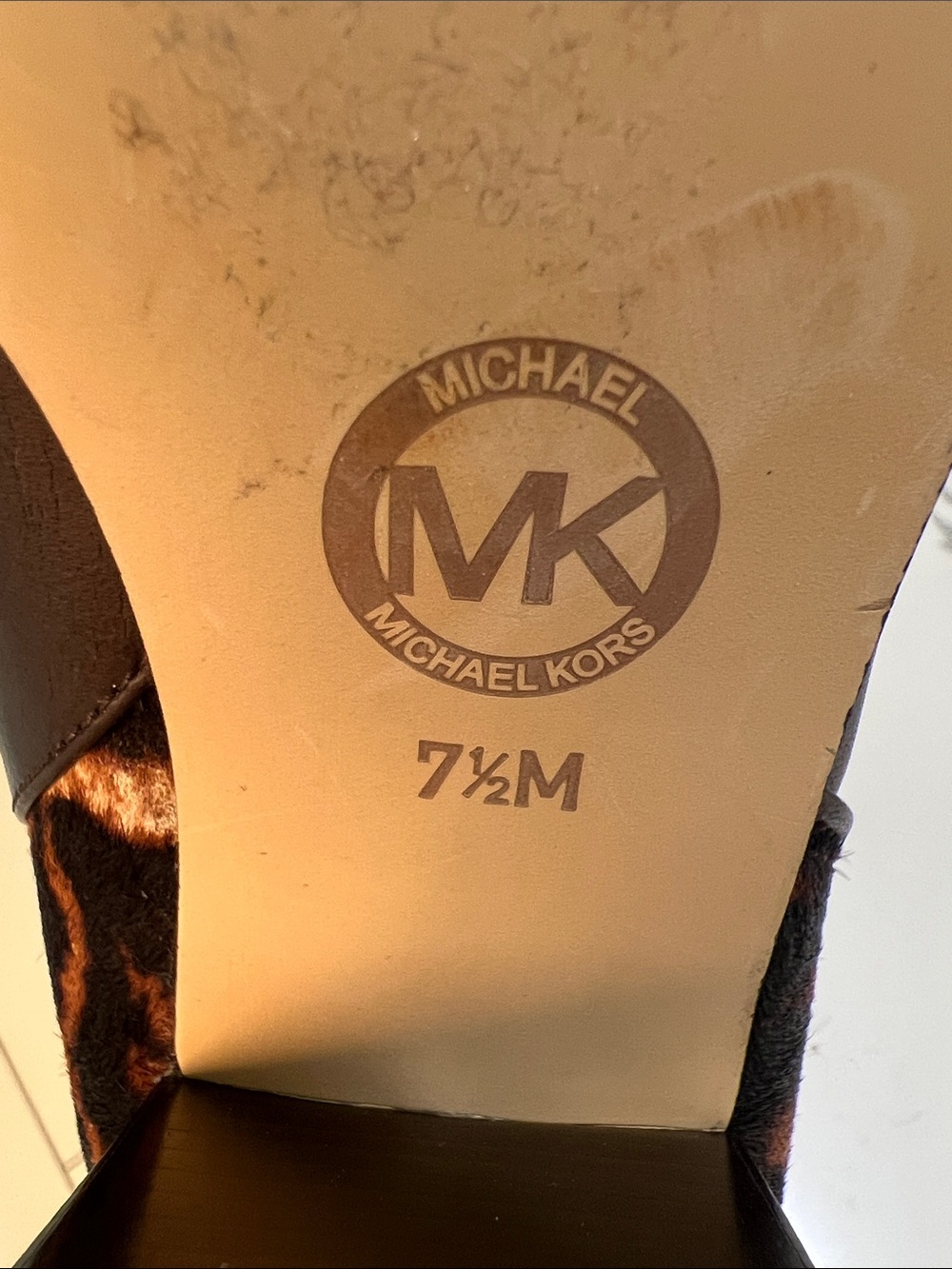 Michael Kors Brown Leather Ankle Boots with Leopard-Print Heel Panel size W 7.5 - Picture 12 of 15